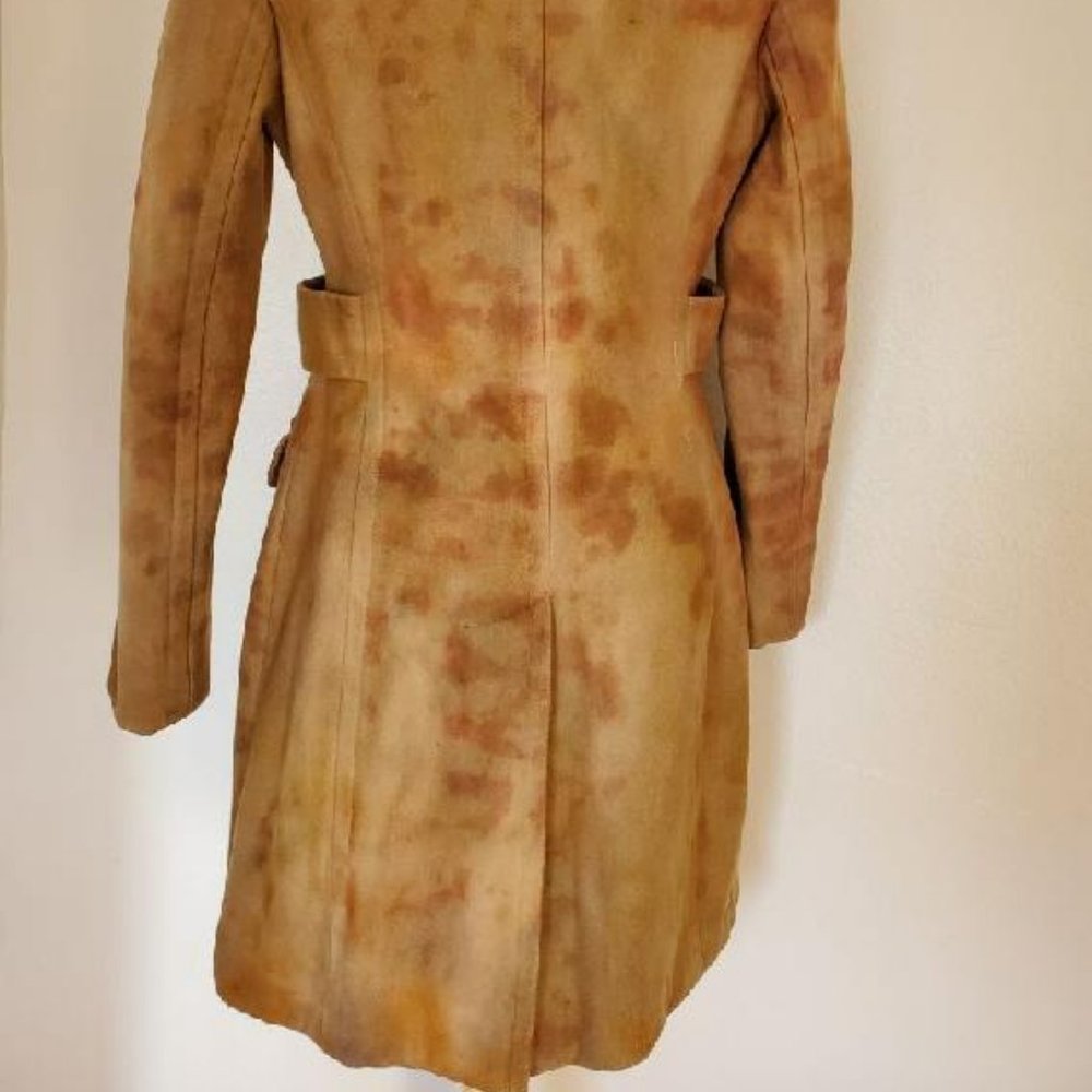 Wool trench pea coat camo brown tan beige green 6 8 10 small M camel dyed jacket - Picture 6 of 11